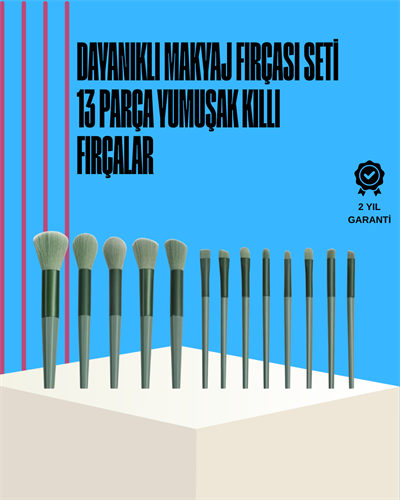 Taşınabilir Ergonomik Yapılı 13 Adet Fiber Kıllı Yüz ve Göz Makyaj Fırçası Seti