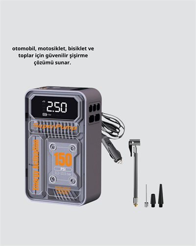 Taşınabilir Kablosuz Hava Pompası – 150 PSI Güçlü Basınç ve 6000mAh Şarjlı