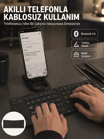 Taşınabilir Katlanabilir Bluetooth Klavye iOS Android Windows Uyumlu