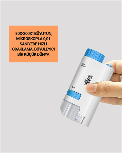 Taşınabilir LED Işıklı Cep Mikroskop – 80X–200X Büyütme