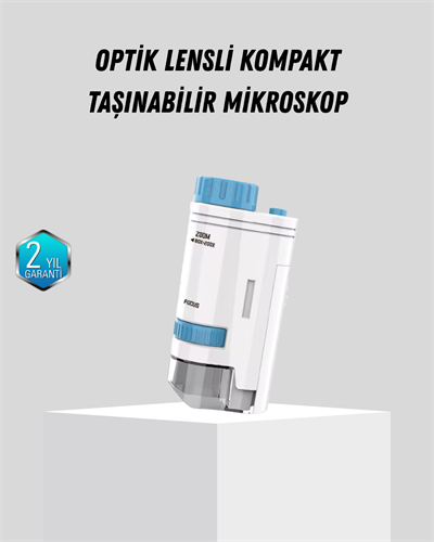 Taşınabilir Mini Mikroskop LED Işıklı 80X–200X Büyütmeli ve Odak Ayarlı