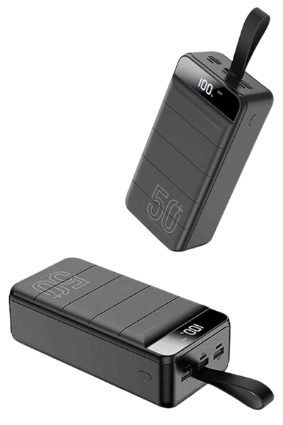 Taşınabilir Powerbank 50.000 mAh 4 Girişli Hızlı Şarj Led Göstergeli Fenerli Şarj