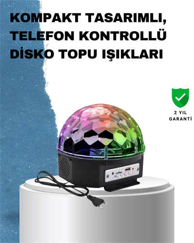 Taşınabilir RGB Disko Topu Bluetooth ve Uzaktan Kumanda Özellikli