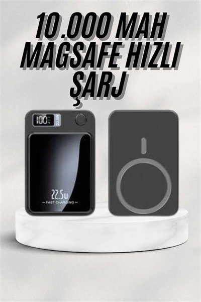 Taşınabilir Şarj Magsafe Powerbank 10.000 mAh Hızlı Şarj Led Göstergeli Kablosuz