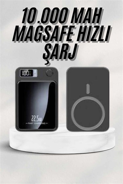 Taşınabilir Şarj Magsafe Powerbank 10.000 mAh Hızlı Şarj Led Göstergeli Kablosuz