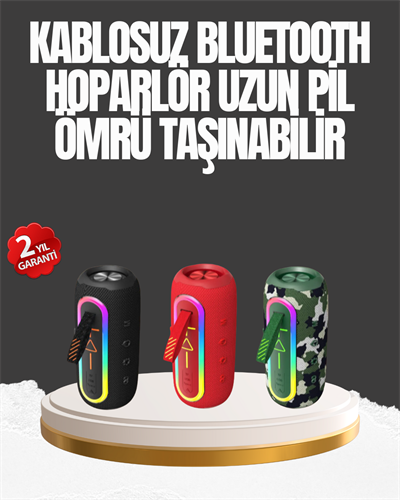 Taşınabilir Şarjlı Bluetooth Hoparlör Güçlü Bas