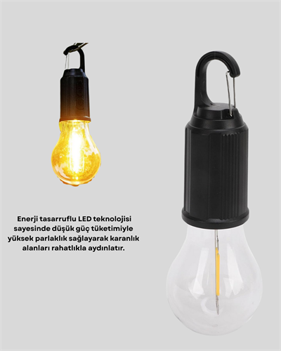 Taşınabilir Şarjlı LED Kamp Lambası – Type-C Girişli ve Kancalı Tasarım