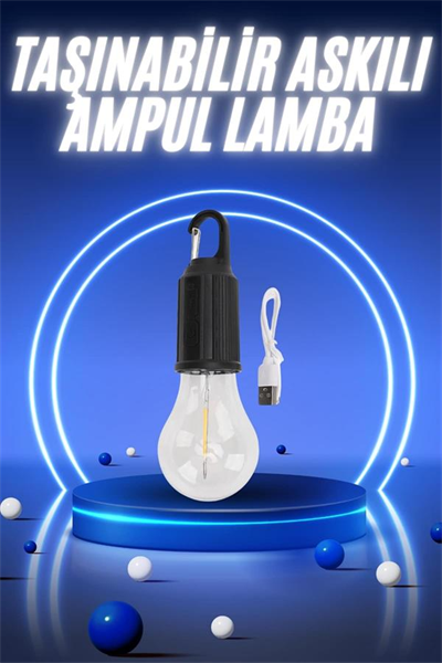 Taşınabilir Şarjlı Led Ampul Askılı Lamba Kamp Bahçe Lambası
