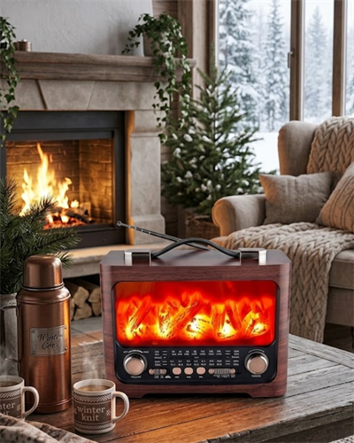 Taşınabilir Şömine Efektli Bluetooth Hoparlör FM Radyo LED Işıklı Müzik Çalar