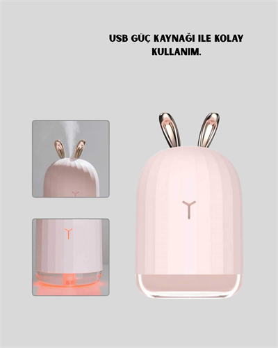 Tavşan Kulak Tasarımlı 200 ml USB Aroma Difüzör ve Hava Nemlendirici