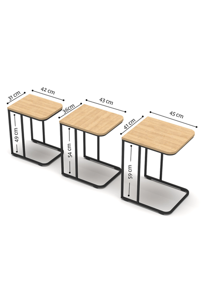 Tekerlekli 3lü Zigon Sehpa