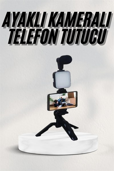 Telefon Tutucu Led Işıklı Kumandalı Mikrofon Telefon Vlog Video Kayıt