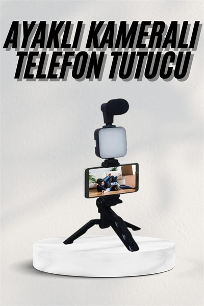 Telefon Tutucu Led Işıklı Kumandalı Mikrofon Telefon Vlog Video Kayıt