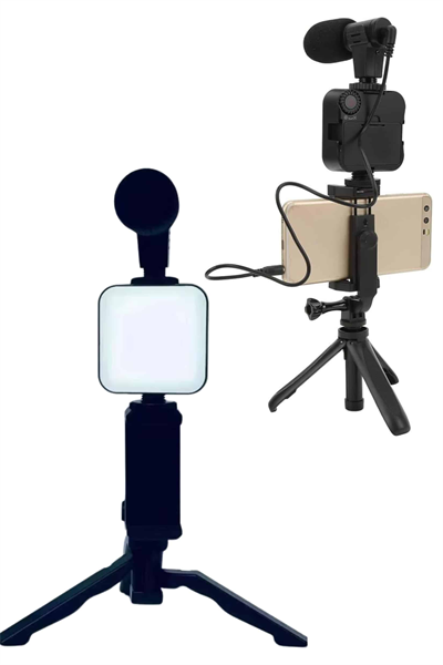 Telefon Tutucu Led Işıklı Kumandalı Mikrofon Telefon Vlog Video Kayıt