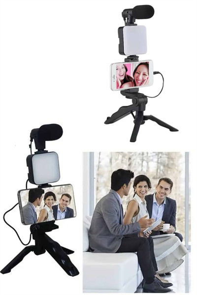 Telefon Tutucu Led Işıklı Kumandalı Mikrofon Telefon Vlog Video Kayıt