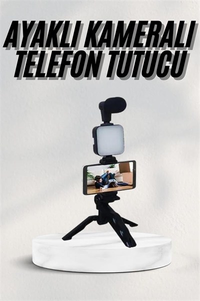 Telefon Tutucu Led Işıklı Kumandalı Mikrofon Telefon Vlog Video Kayıt