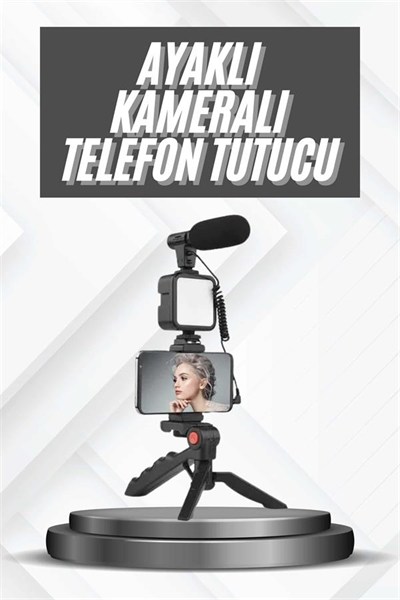 Telefon Tutucu Mikrofonlu Işıklı Youtuber Video Kayıt