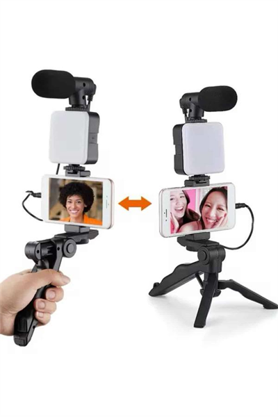 Telefon Tutucu Mikrofonlu Işıklı Youtuber Video Kayıt