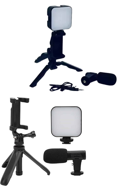 Telefon Tutucu Mikrofonlu Işıklı Youtuber Video Kayıt