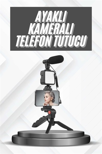 Telefon Tutucu Mikrofonlu Işıklı Youtuber Video Kayıt