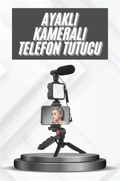 Telefon Tutucu Mikrofonlu Işıklı Youtuber Video Kayıt