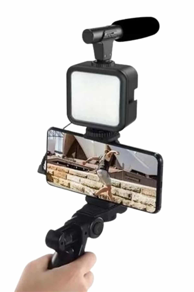 Telefon Tutucu Mini Mikrofonlu Tripod Vlog Çekim Video