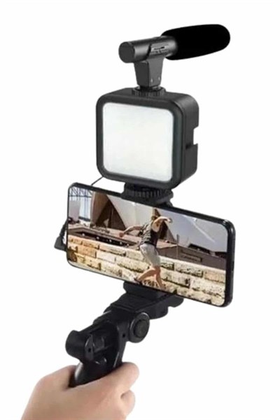 Telefon Tutucu Mini Mikrofonlu Tripod Vlog Çekim Video