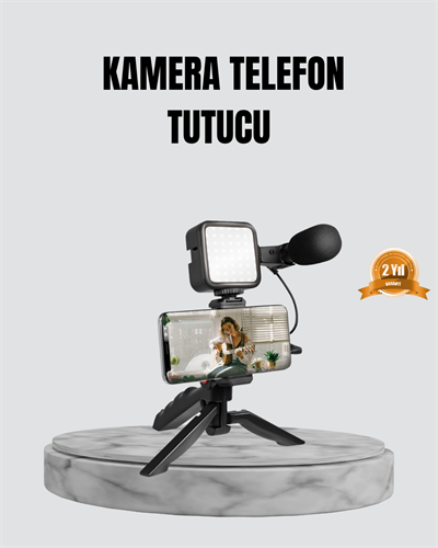 Telefon Video Çekim Kiti LED Aydınlatma Mikrofon Tripodlu Tam Set