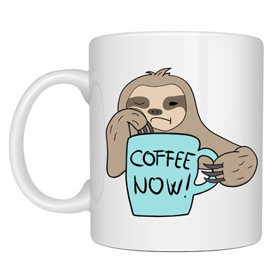 Tembel Hayvan Coffee Now Baskılı Porselen Kupa MODEL 197 – Eğlenceli Kahve Kupası – Ofis ve Ev Kullanımı İçin Sevimli Tasarım Kupa Bardak