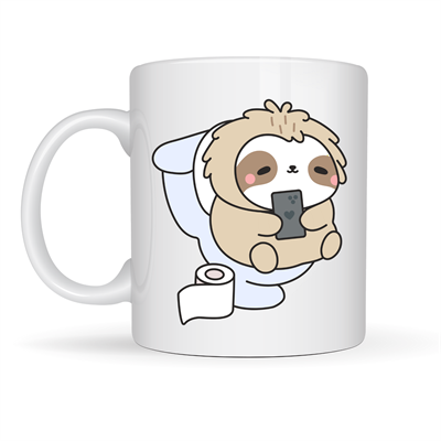 Tembel Hayvan Tasarımlı Porselen Kupa MODEL 108 – Telefonla Takılan Sevimli Sloth Desenli Eğlenceli Kahve Kupası  Hediye Fikri