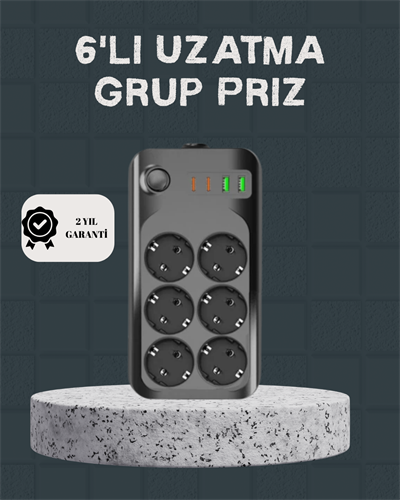 Termal Akım Korumalı 6’lı Uzatma Priz USB Type-C Hızlı Şarj 2500W