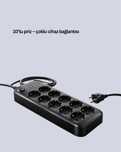 Termal Koruma Sistemli USB Type-C 10’lu Grup Priz 2m 2500W Güç Kapasiteli