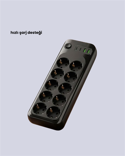 Termal Koruma Sistemli USB Type-C 10’lu Grup Priz 2m 2500W Güç Kapasiteli