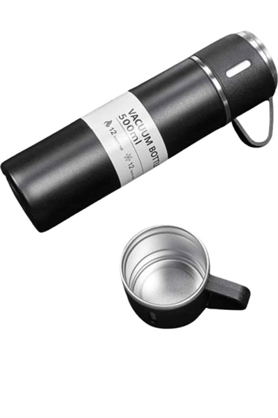 Termos Seti 3lü Bardak Seti Isı Dayanıklı Siyah Paslanmaz Çelik Vakumlu