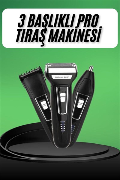 Tıraş Makinesi 3 Başlıklı T Başlıklı Hassas Ciltlere Özel Saç Sakal Vücut Kulak ve Burun