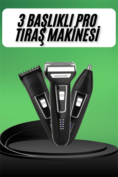 Tıraş Makinesi 3 Başlıklı T Başlıklı Hassas Ciltlere Özel Saç Sakal Vücut Kulak ve Burun