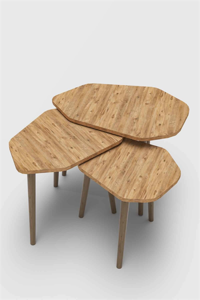 Trio 3lü Ahşap Zigon Sehpa