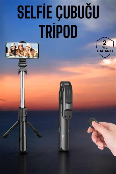 Tripod Kablosuz Bluetooth Bağlantılı Selfie Çubuğu 360 Derece Dönebilen