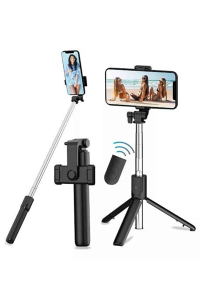 Tripod Selfie Çubuğu Bluetooth Kumandalı Kablosuz Led Işıklı