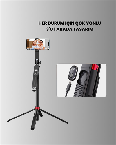 Tripodlu Selfie Çubuğu Uzaktan Kumandalı Canlı Yayın Uyumlu