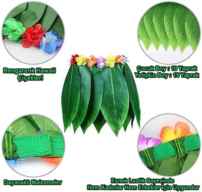 Tropikal Esintili Hawaii Yapraklı Parti Eteği Çocuk Boy
