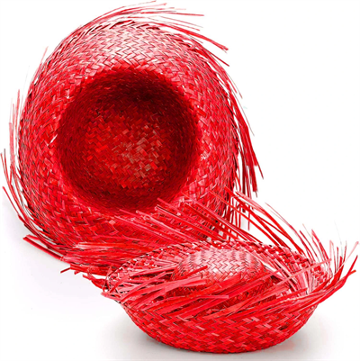 Tropikal Parti Kırmızı Hasır Hawaii Şapkası