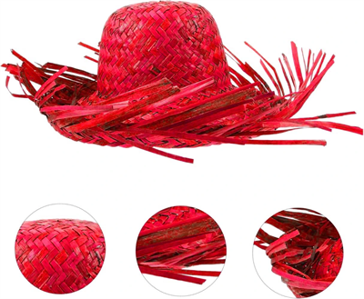 Tropikal Parti Kırmızı Hasır Hawaii Şapkası