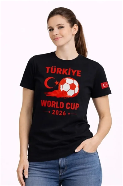 Türkiye World Cup 2026 Baskılı Tişört Futbol Temalı Forma T-Shirt - Siyah