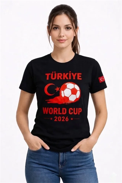 Türkiye World Cup 2026 Baskılı Tişört Futbol Temalı Forma T-Shirt - Siyah