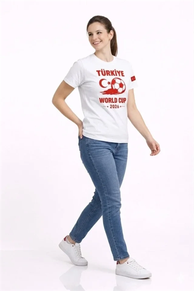 Türkiye World Cup 2026 Baskılı Tişört Futbol Temalı Forma T-Shirt - Beyaz