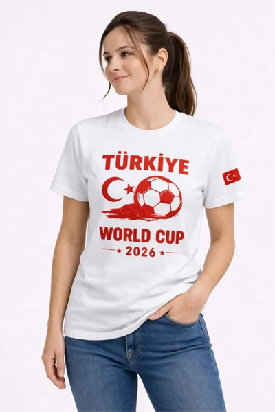 Türkiye World Cup 2026 Baskılı Tişört Futbol Temalı Forma T-Shirt - Beyaz