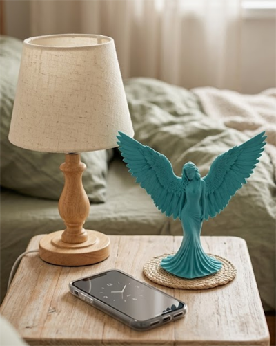 Turkuaz Melek Biblo 3D Dekoratif Angel Figür Küçük Boy Ev Aksesuarı