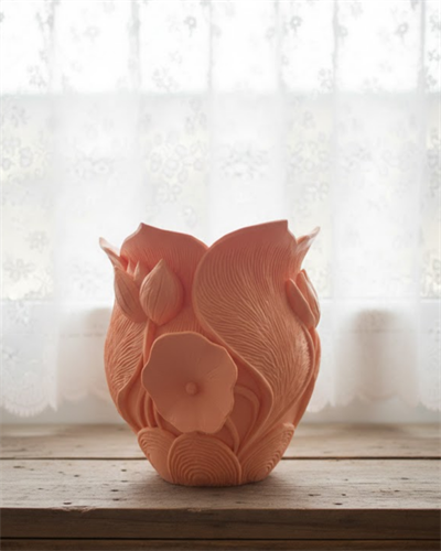 Turuncu Floral Tasarımlı 3D Vazo Şık Ev Dekorasyon Aksesuarı