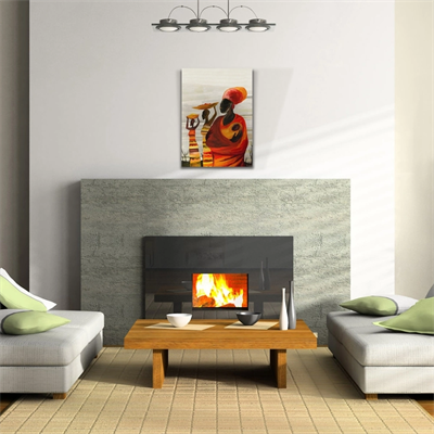 Turuncu ve Gri Tonlarda Afrika Yerli Kadınlar Kanvas Tablo 50 x 70